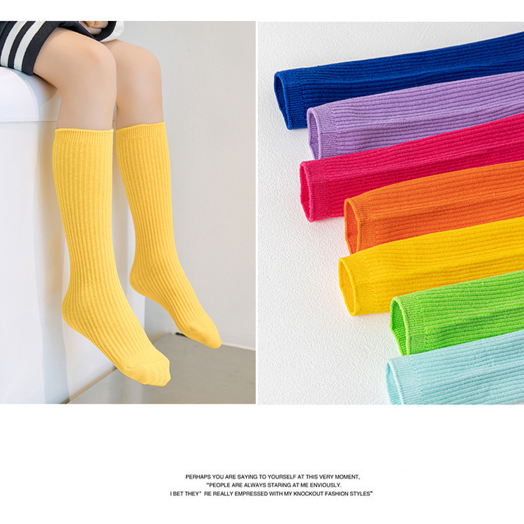 Bright Color Children's Dance Socks Solid Color Boys and Girls Slouch Socks Double Needle Calf Socks Straight Long Socks Wholesale