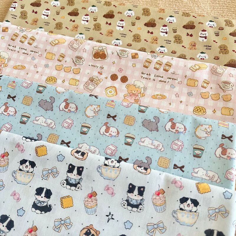 Cotton 40 digital printed fabric Korean cartoon animal flower cloth women's clothing children's clothing home clothing DIY