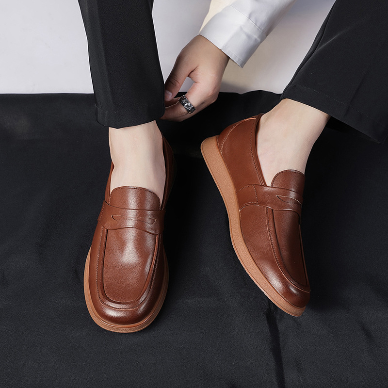 New square head leather shoes men's business soft bottom breathable casual shoes_vogvips.com