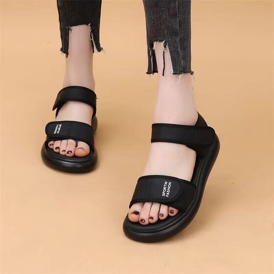 Sports Sandals Women's Summer 2025 New Style Stepping on Shoes Flat Bottom Velcro Soft Bottom Non-slip Roman Beach Shoes for Pregnant Women