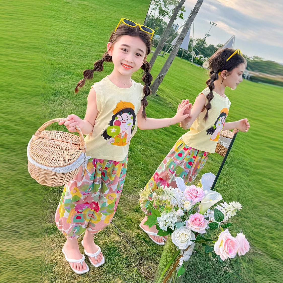 (Cross-border trading), children's summer set, tank top, cartoon T-shirt, with short sleeve, western style 3