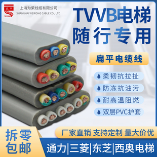 TVVB電梯隨行扁平電纜線3~60芯國標純銅行車電動伸縮門軟扁線