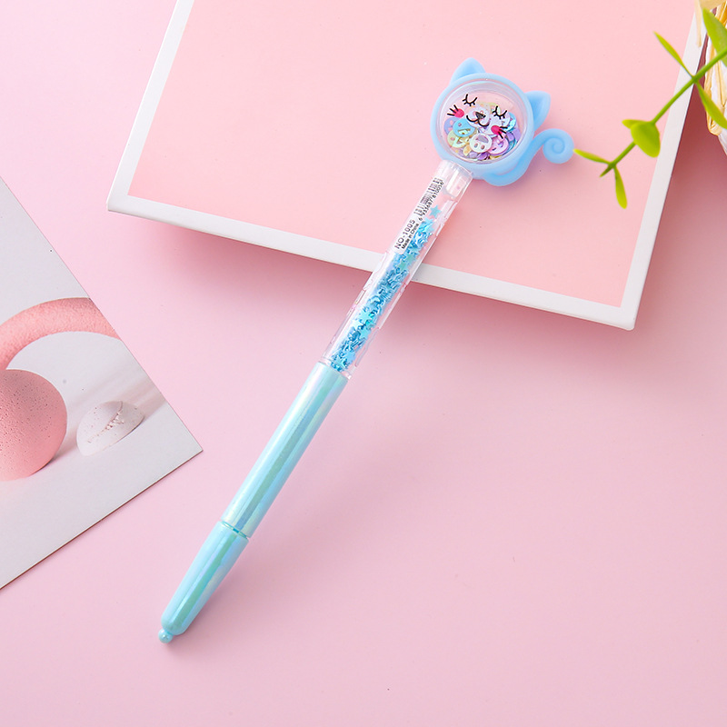 Pluma de góner de arenas movedizas de lentejuelas para gatos, papelería creativa, premios para estudiantes, regalos, herramientas de escritura, bolígrafos de agua, bolígrafos de firma de oficina