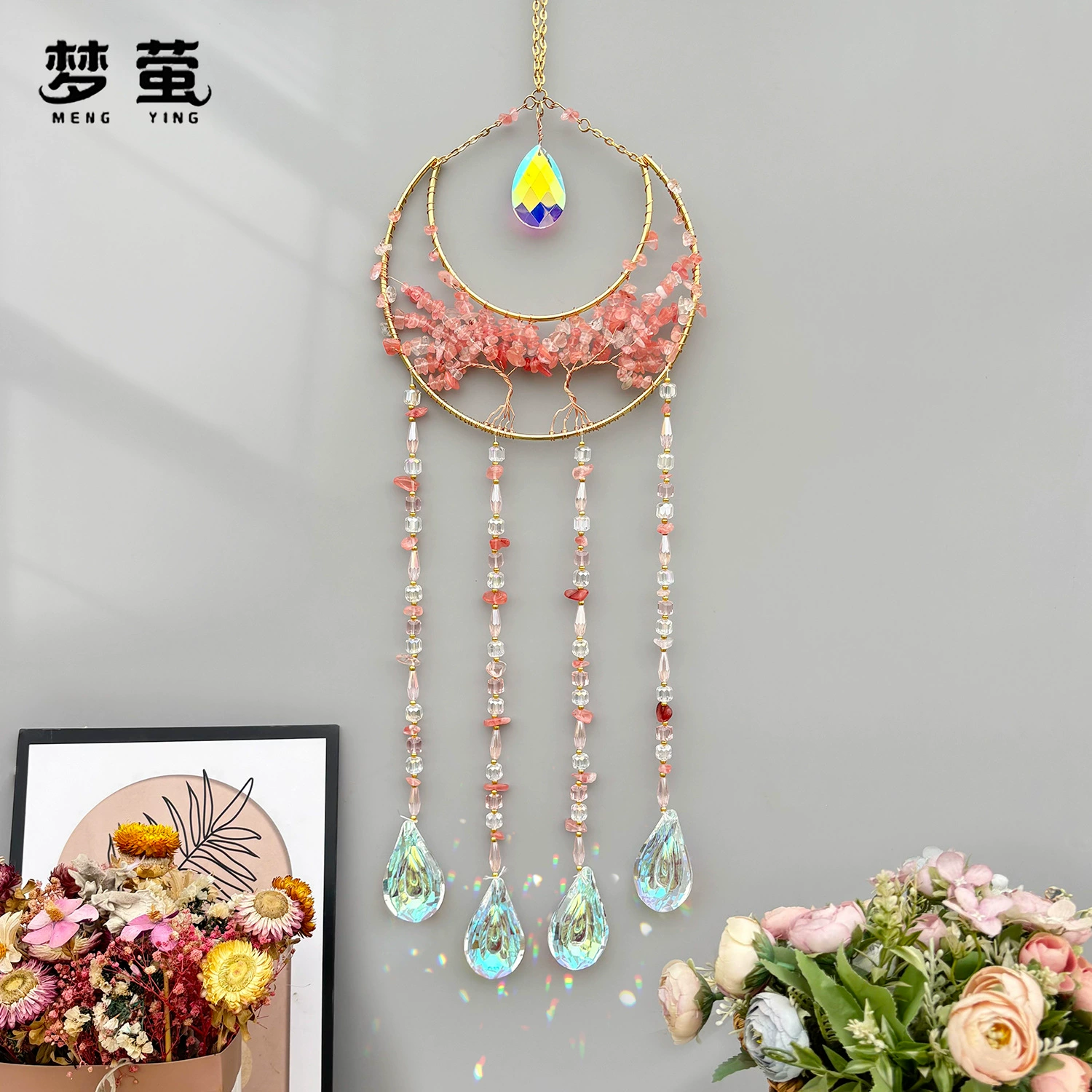 Ins ветер высокого уровня натуральный камень жизни дерево хрустальная луна украшение солнечный ловец трансграничный колокольчик подвеска