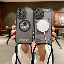 适用于iPhone 17 PRO宇航员挂绳手机壳苹果16磁吸15软边PC肤感壳