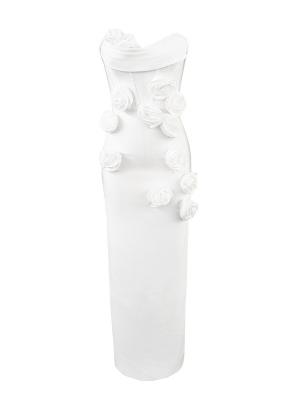 Ropa de mujer europea y americana transfronteriza, vestido de dama de honor floral blanco estilo francés, vestido de novia de lujo ligero de alta gama para mujer, vestido de cumpleaños de alta gama.