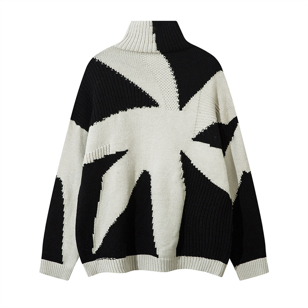 Patchwork Contrast Color Irregular Turtleneck Sweater