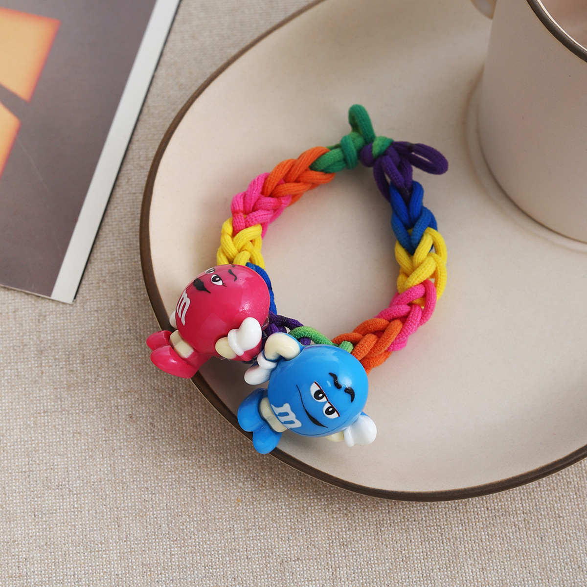 Tejido m bean Sweetheart linda chica alta elástica arco iris anillo para el cabello cuerda para la cabeza 2025 nueva banda elástica duradera para mujer