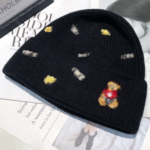 New internet celebrity bear woolen hat for women Korean fashion trend warm ear protection cute winter style knitted hat trendy