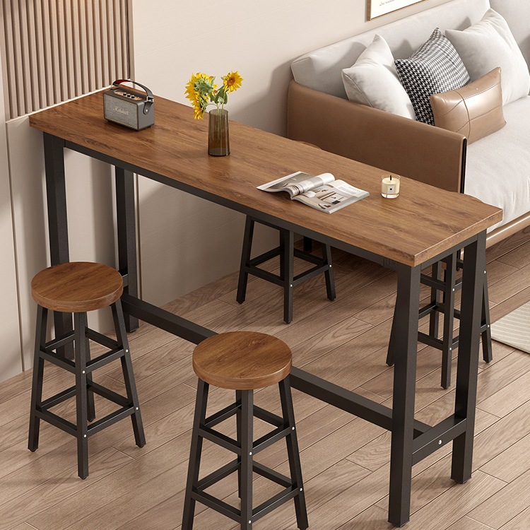 Bar Table Solid Wood Long Table Home Wall Narrow Table Bar Table Catering Milk Tea Shop Commercial High Table and Chairs