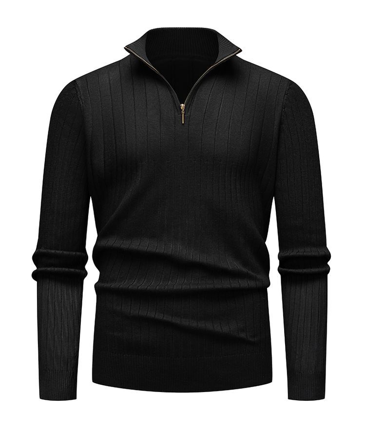 Comercio exterior transfronterizo otoño y invierno nuevo hombre manga larga barra vertical medio cuello cremallera fondo camisa de punto suéter de hombre europeo y americano