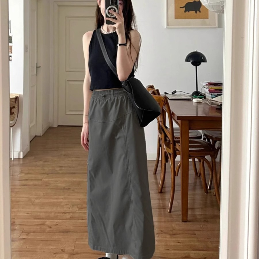 Summer New Plus-Size High-Waisted Slimming A-Line Workwear Skirt for Women Versatile Elegant Bodycon Long Skirt Ins