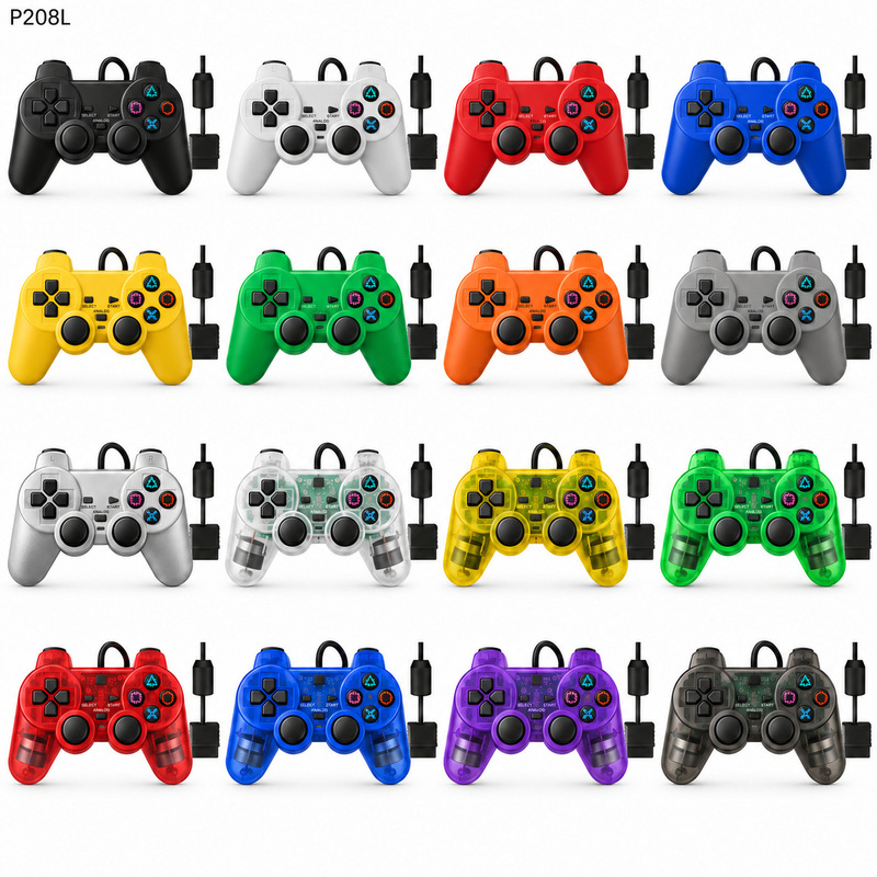 In-Stock Ps2 Game Controller P2 Wired Controller Transparent Colorful Solid Color Dual Motor Dual Vibration Supports Ps1