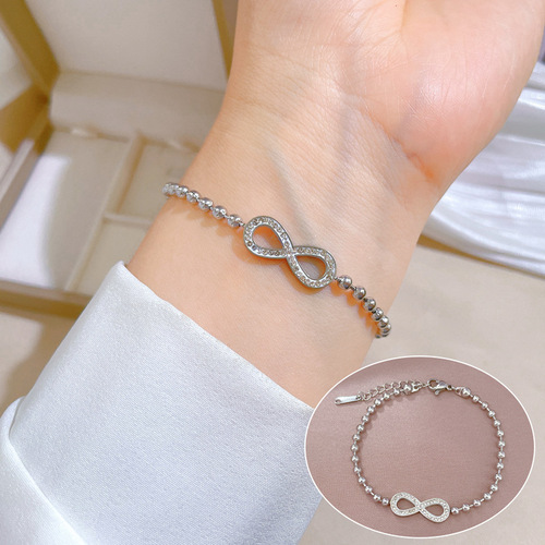 [Full body titanium steel] Dongdaemun personality temperament forest style round bead 8-character bracelet female Internet celebrity retro bestie gift