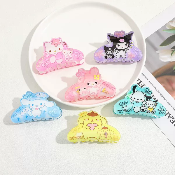 New Cartoon Cute Sanrio Hello Kitty Kuromi Acrylic Hair Clip Fresh Girly Ponytail Clip