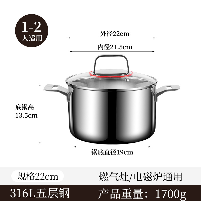316 olla de acero inoxidable gruesa casera de vapor electromagnética de gran capacidad de cocción de gachas de doble oreja olla