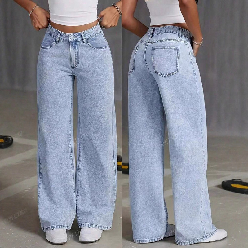 Cross-Border Foreign Trade Amazon Sweet and Spicy Style High-Waisted Straight Jeans for Women Summer New Loose Trendy Versatile Pants