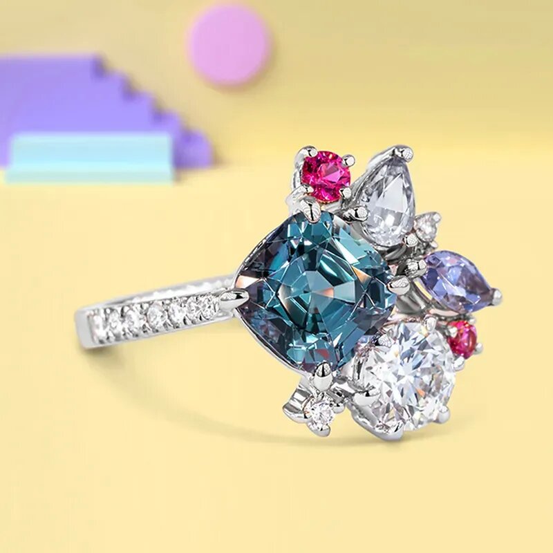 Women's Gender Inlay Design Copper Simple Style Classic Style Inlay Water Droplets Rhombus Zircon Rings