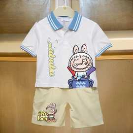 男童套装夏季2024时尚韩版宝宝夏装短袖POLO领蓝色儿童两件套运动