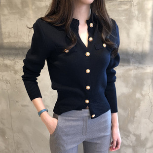Tight Knitted Cardigan Women's Short 2025 Slim Korean Style Spring & Fall New Sweater Retro Long-Sleeved Small Outwear Top