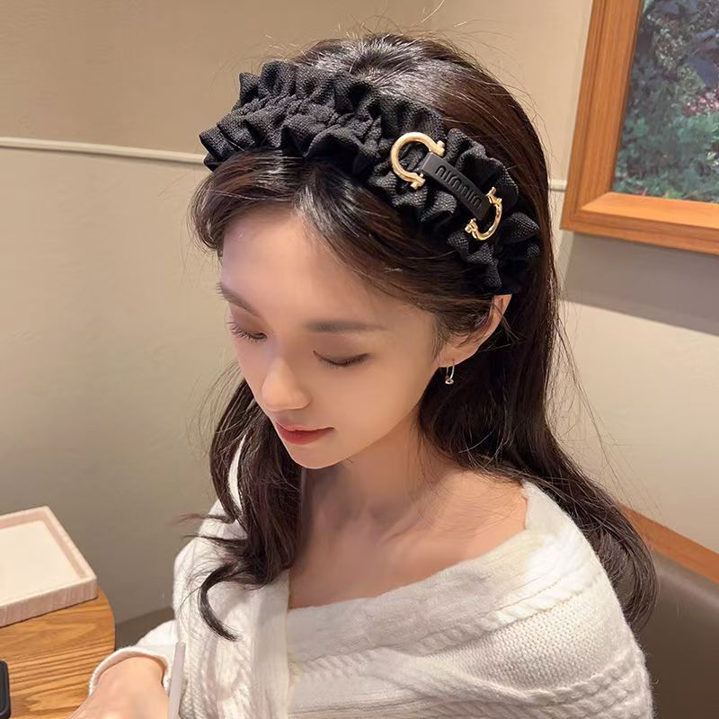 法式花边头箍少女甜美气质高级感褶皱发箍宽边百搭高颅顶压发发卡|undefined