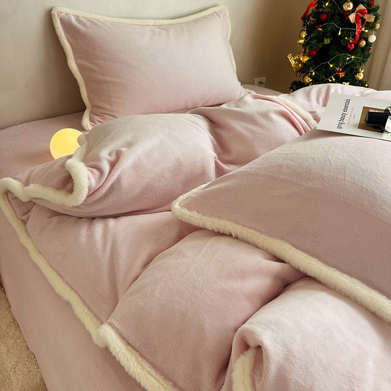 Cross-Border New Solid Color High Weight Milk Velvet Adult Warm Four-Piece Rabbit Plush Edge Bed Sheet Wholesale Cross-Border New Solid Color High Weight Milk Velvet Adult Warm Four-Piece Rabbit Plush Edge Bed Sheet Wholesale