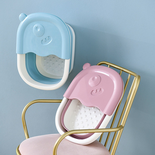 Cartoon Cute Children's Foot Basin with Foldable and Stackable Tall Design, Cover Included, Foot Washing Basin for Student Dorms, Massage Foot Bath Tub