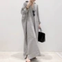 条纹过膝长袖大码衬衫裙