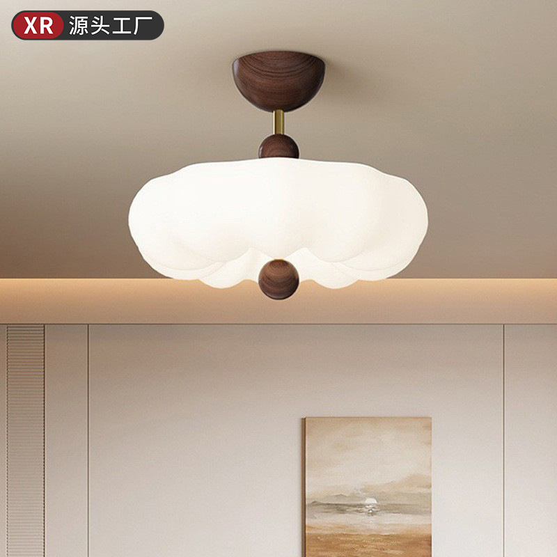 Middle Ancient Bedroom Lamp Cream Wind Ceiling Lamp Retro French Sense Donut Semi-Suction Chandelier Children's Room Lamps