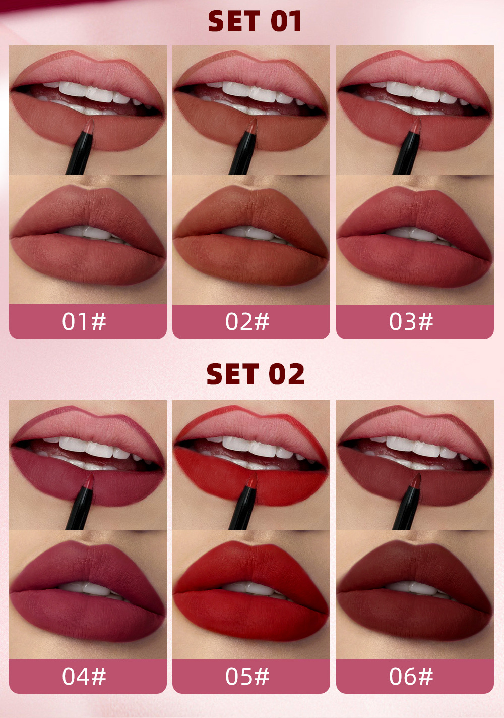 QIBEST Cross-border Two-in-one Lip Gloss and Lip Liner Pen Waterproof matte Velvet Non-smudging Double-head Lip gloss Set wholesale undefined