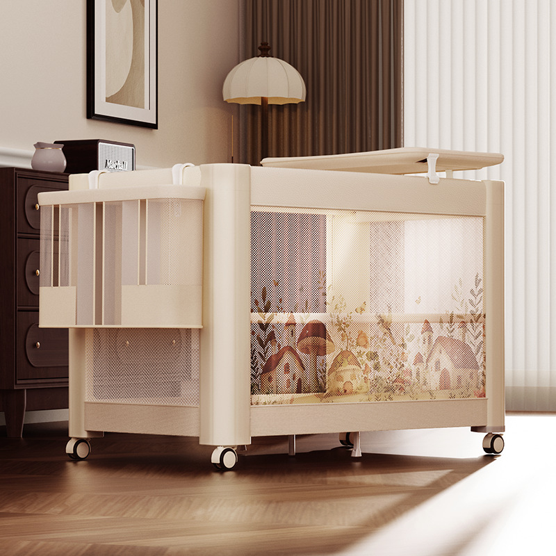 Mushroom House Baby Crib Can Be Stacked, Opens and Closes with One Click, Seamlessly Connects to Other Beds, Portable and Multifunctional Baby Bed
