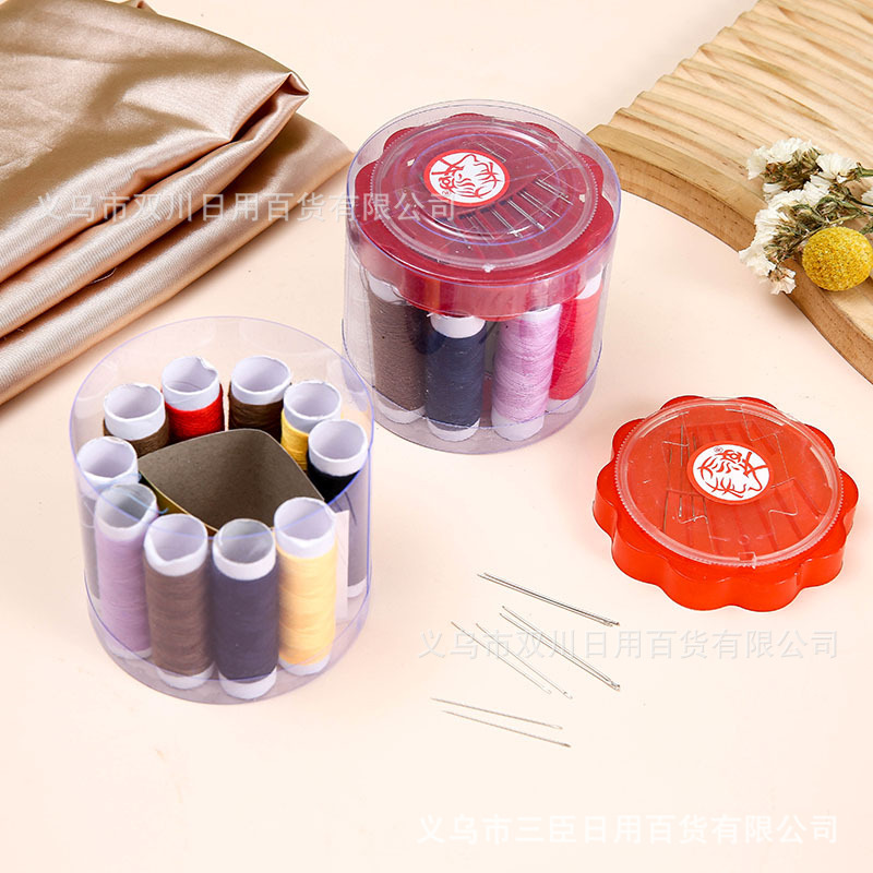 【Large 10-Spool Thread Set】Round Box Sewing Kit Portable Household Sewing Set Sewing Tools Thread Box Wholesale