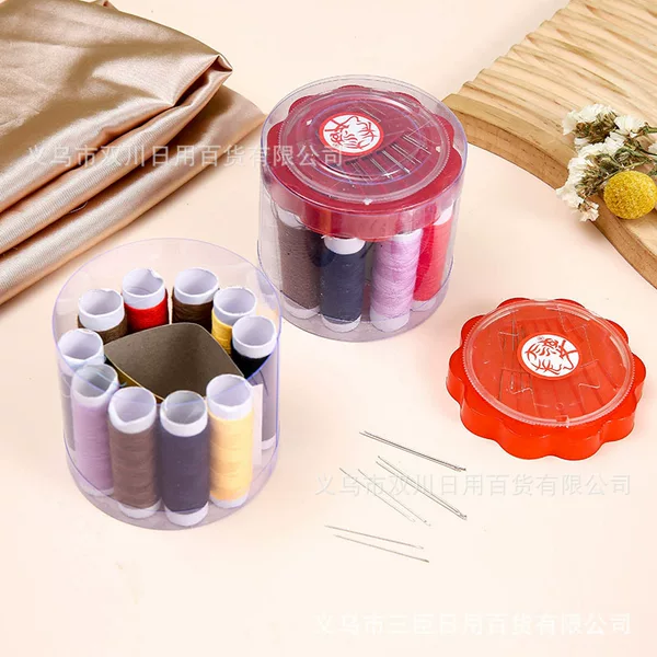 【Large 10-Spool Thread Set】Round Box Sewing Kit Portable Household Sewing Set Sewing Tools Thread Box Wholesale
