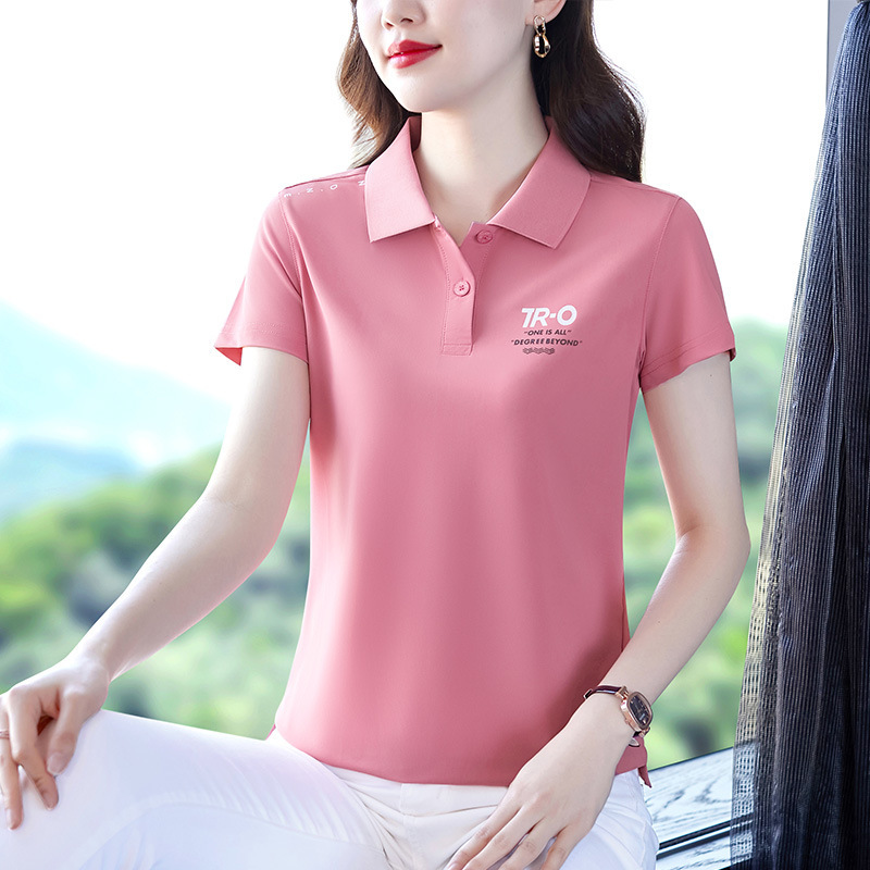 Summer Short-sleeved T-shirt Female Middle-aged Mother Summer Dress Western-style Slim-fit Slimming Sports Lar Polo Shirt Top plus size Summer Short-sleeved T-shirt Female Middle-aged Mother Summer Dress Western-style Slim-fit Slimming Sports Lar Polo Shirt Top plus size