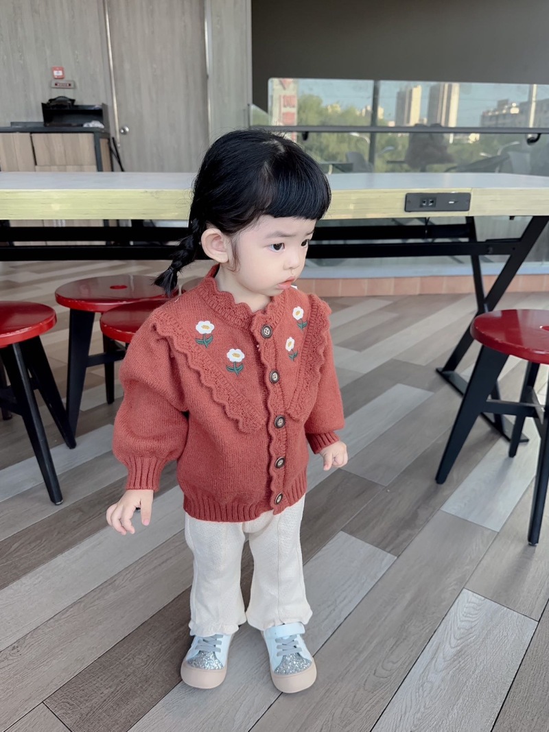Girls Cardigan Sweater Embroidered Floral Knitted Autumn Winter_voghion.com