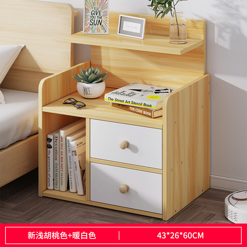 Mesa de cabezal de cama lado armario pequeño creativo estante del dormitorio doméstico de alquiler de habitaciones de madera sólida pierna de la cama armario de almacenamiento