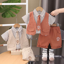 男童夏装套装假三件马甲领带新款洋气宝宝儿童夏季短袖两件套潮款