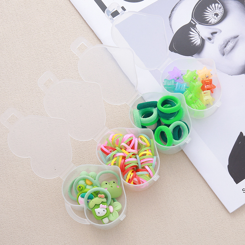 Caja de caricatura para niños anillo de cabello color macarón pequeño clip de agarre de alta elasticidad banda de goma desechable toalla anillo cuerda de cabeza