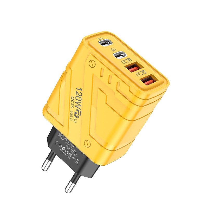 Nuevo cargador de teléfono móvil dual PD dual USB transfronterizo, cabezal de carga rápida estándar europeo y americano de cuatro puertos, adecuado para Huawei Apple