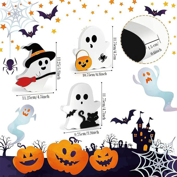 ハロウィーンの幽霊の形をしたシェーバー板が家の装飾品を飾っている|undefined