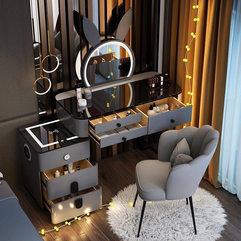 Tempered Glass Multifunctional Light Luxury Style Smart Wireless Charging Bedroom Dressing Table Modern Simple High-Sensitivity Dressing Table