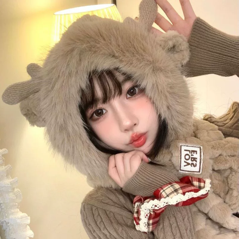 Cute football velvet hat, windproof cartoon keep warm scarf, increased thickness