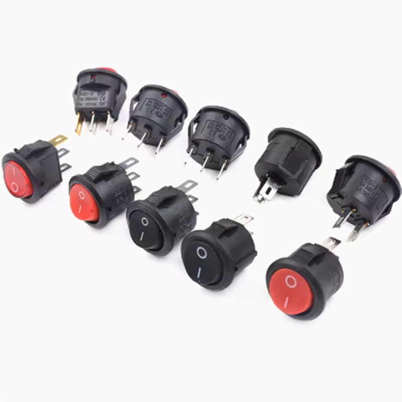 圆形船型开关KCD11小型翘板电源开关上圆下方2脚3脚两挡 开孔15mm