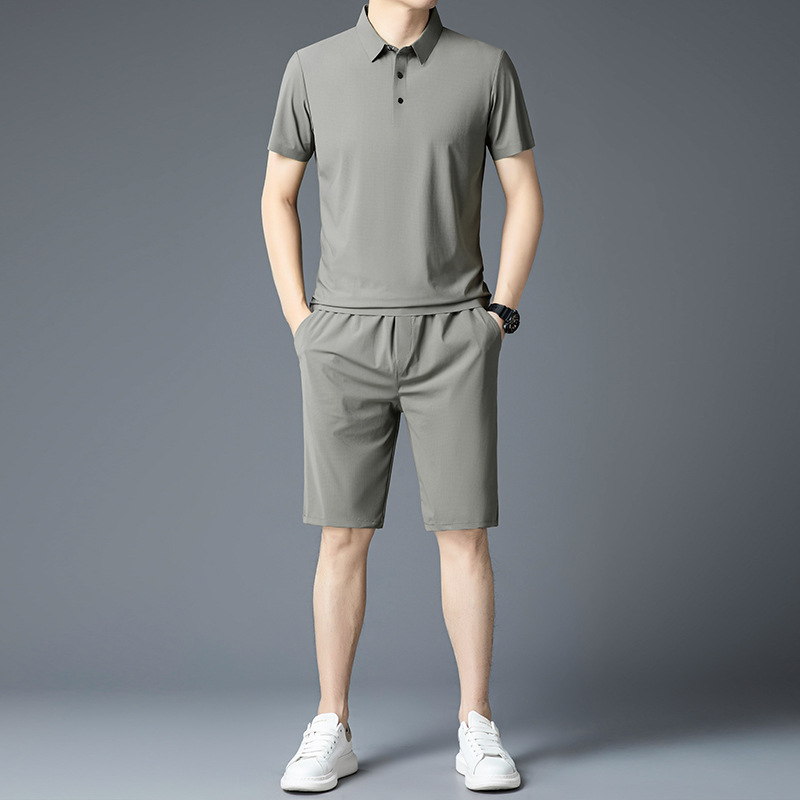 100% Mulberry Silk Short-sleeved Shorts Summer suit Men's Middle-aged Dad Wear Men's Casual Sports Two-piece Set