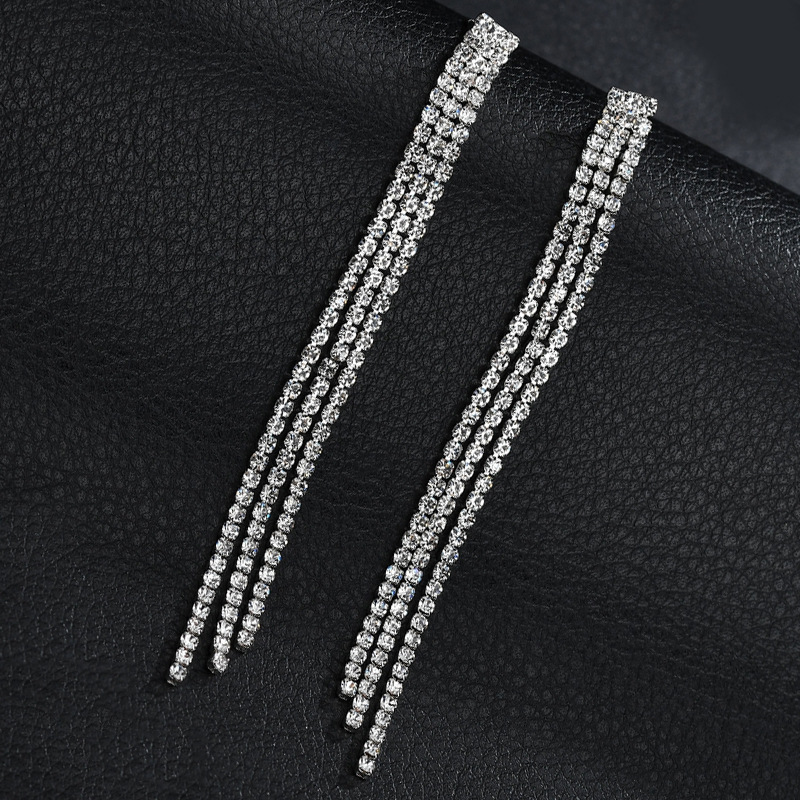 Nihaojewelry Grohandel Schmuck neue dreischichtige volle Diamant Quaste lange Ohrringepicture3