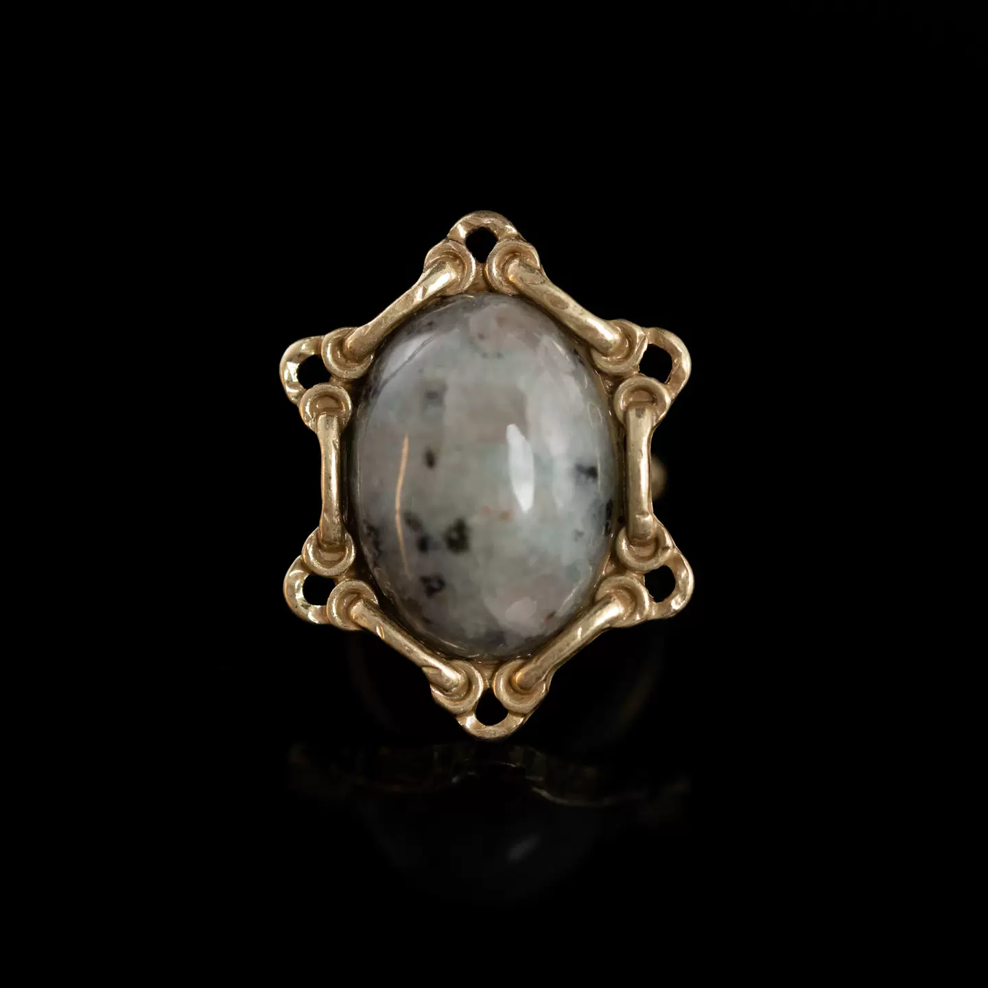 中古耳环vintage神话天然石蛇头 中古复古做旧金天然石开口戒指