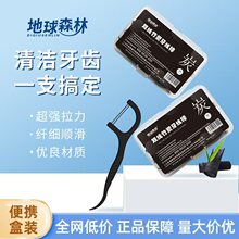 地球森林双线竹炭牙线棒 家用高分子双头牙线棒批发