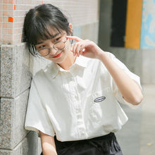 夏季短袖衬衫女学生韩版宽松外穿早春甜美别致上衣衬衣女洋气夏天