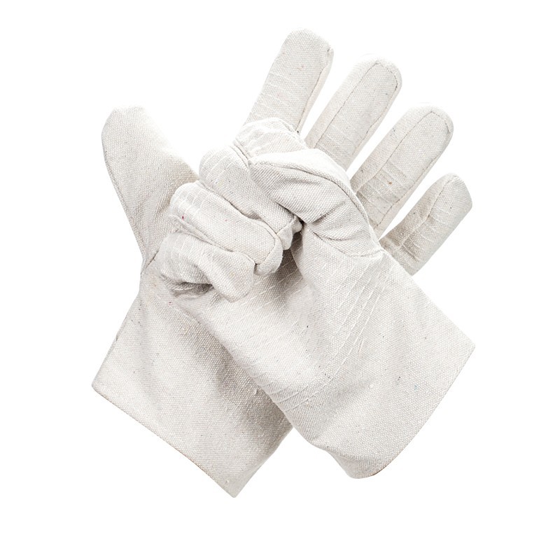 Canvas gloves labor protection work 24 lines white armor thickened double layer wear-resistant welding anti-scalding insulation construction site work wholesale