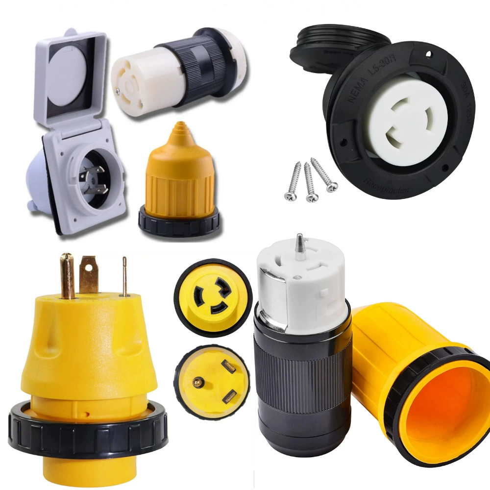 Американский мужчина и женская штепсельная вилка ноги ЭТЛ меди нейлона черноты штепсельной вилки 15 А30А50А кольца тяги Зада РВ 125В